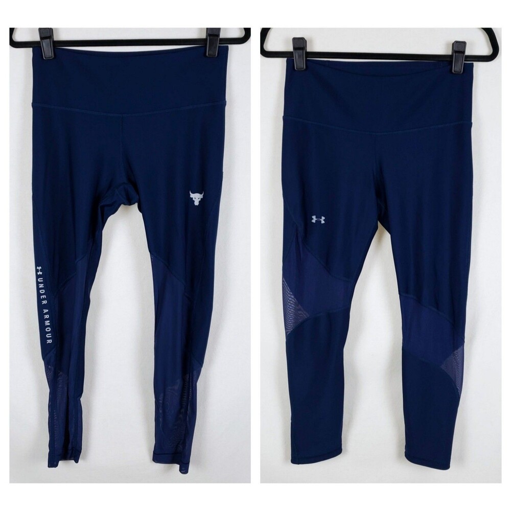 Under Armour Leggings Set Womens M Project Rock Navy Blue Workout Breathable Gym
